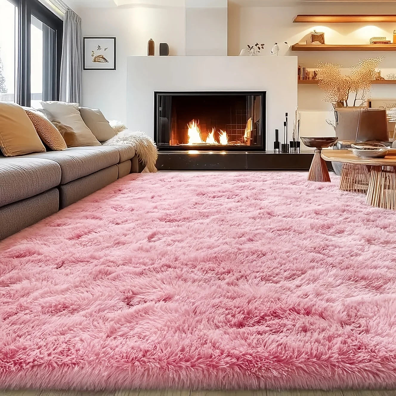 Wool Plush Shag Rug Non Slip Furry Carpet Living Room
