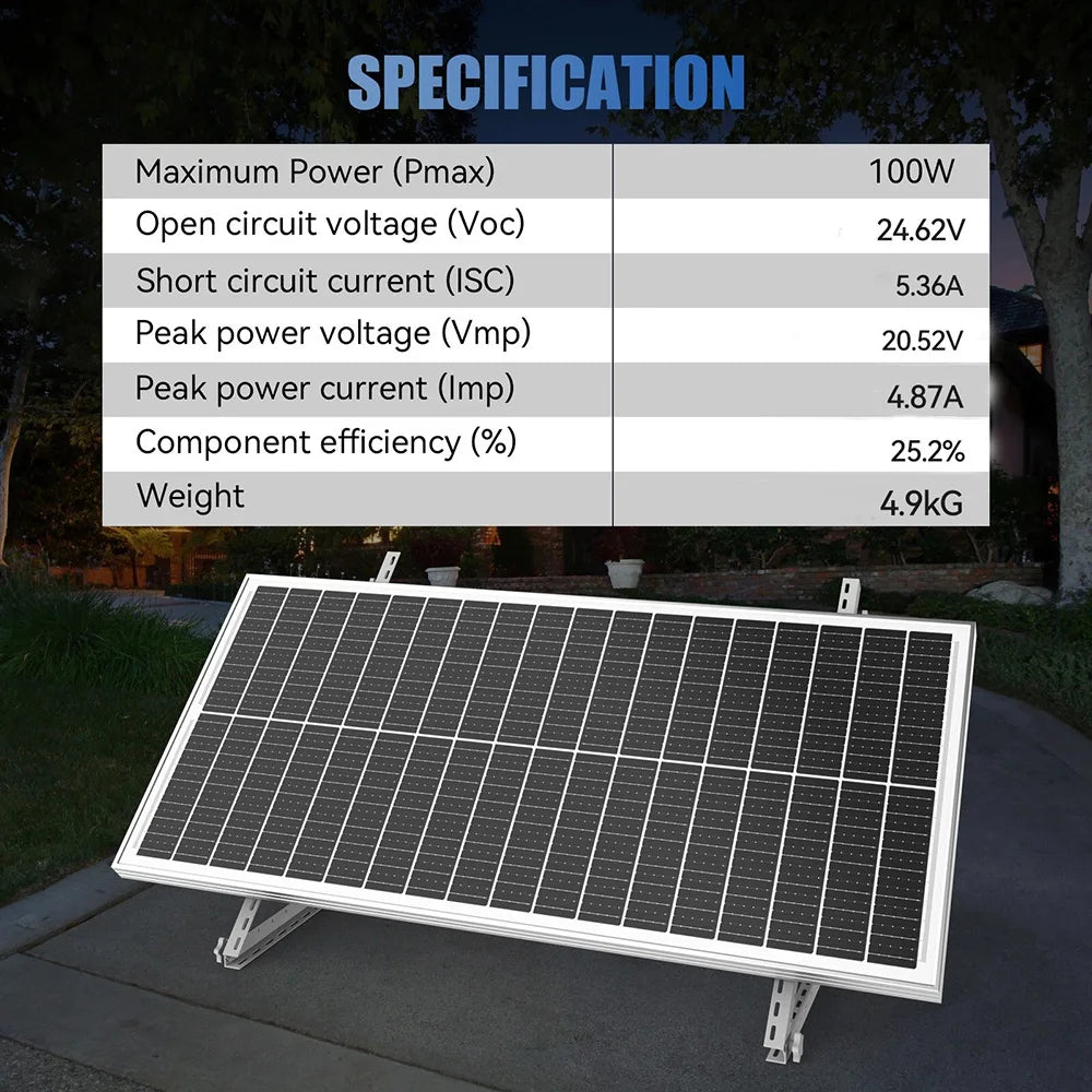 Rvpozwer 100W Monocrystalline Solar Panel For Off Grid Homes