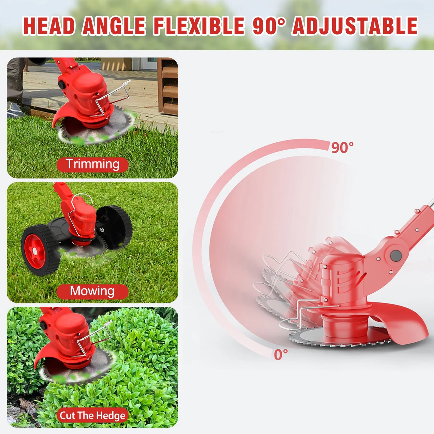 3 In 1 Cordless Grass Trimmer Edger With Wheels 21V