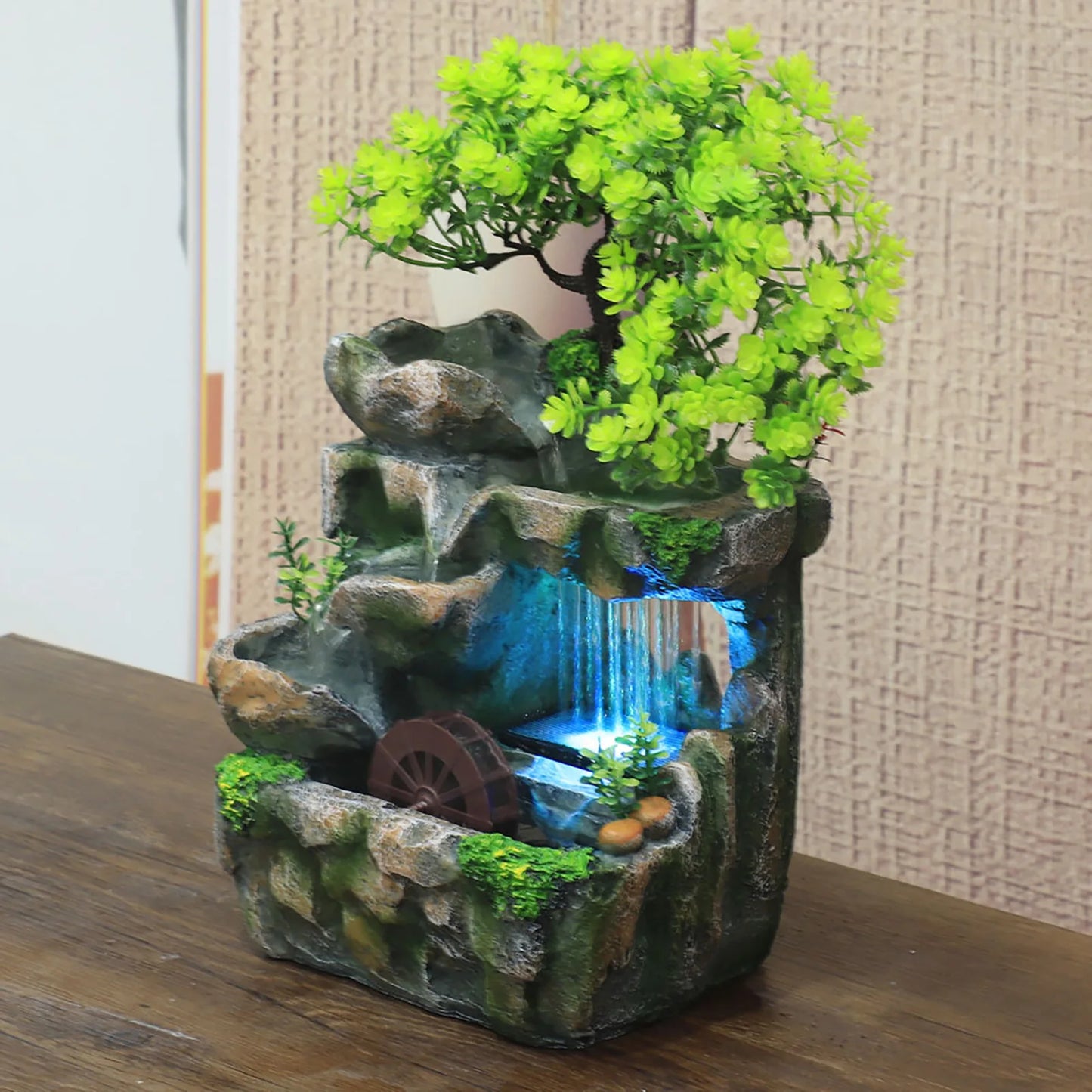 Indoor Water Fountain With LED Lights Zen Desktop Tabletop Decor