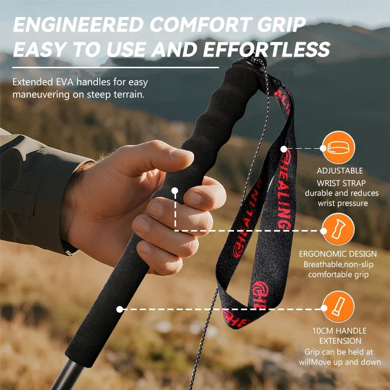 OKHEALING Ultralight Carbon Fiber Trekking Poles Foldable Hiking Poles