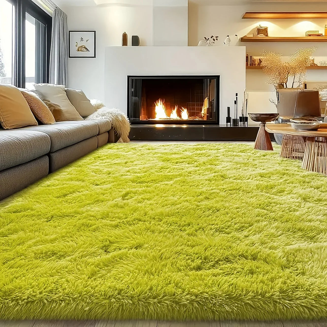 Wool Plush Shag Rug Non Slip Furry Carpet Living Room