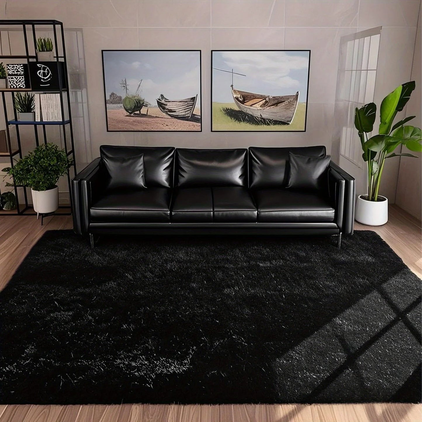 Fluffy Plush Area Rug With Geometric Pattern For Living Room