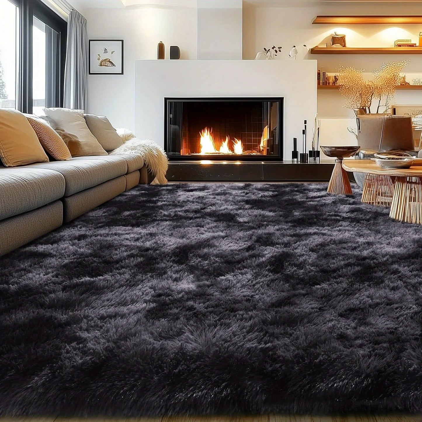 Wool Plush Shag Rug Non Slip Furry Carpet Living Room