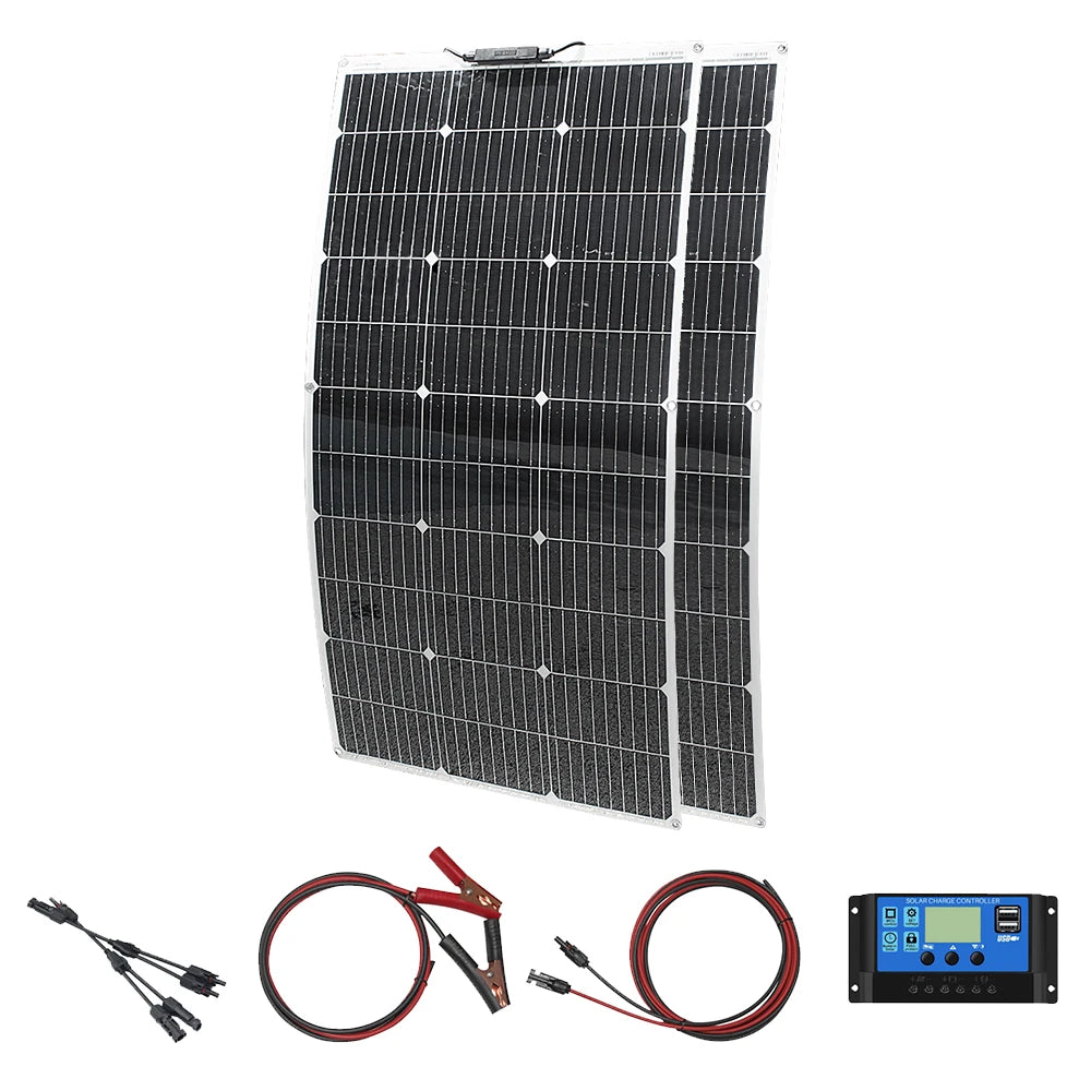 ASUNERGE 400W Flexible Monocrystalline Solar Panel Kit 12V Off Grid