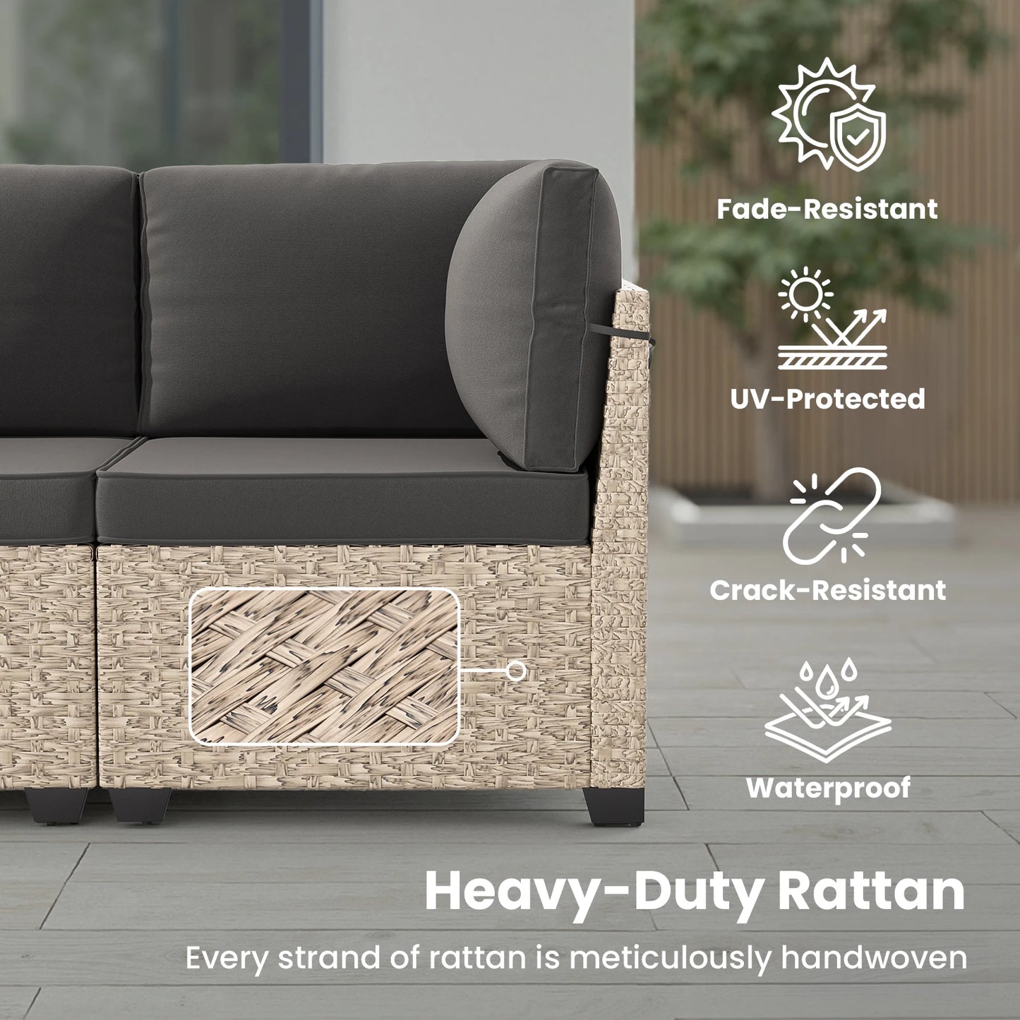 Outdoor Rattan Patio Set With Tempered Glass Table All Weather