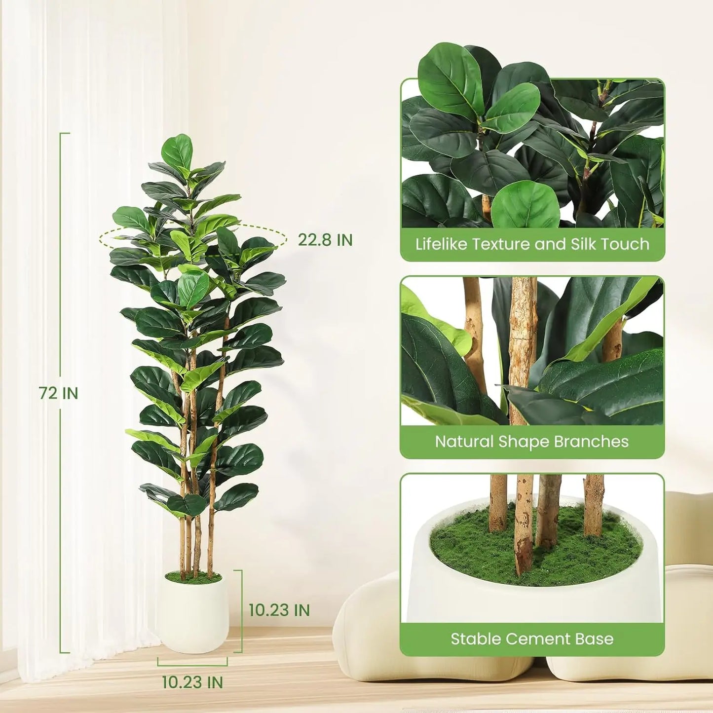 HiMISS Fiddle Leaf Fig Artificial Tree With Pot Home Decor