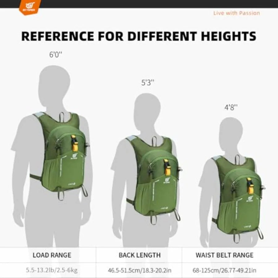 Unisex 15L Hiking Backpack Lightweight Water Resistant Daypack