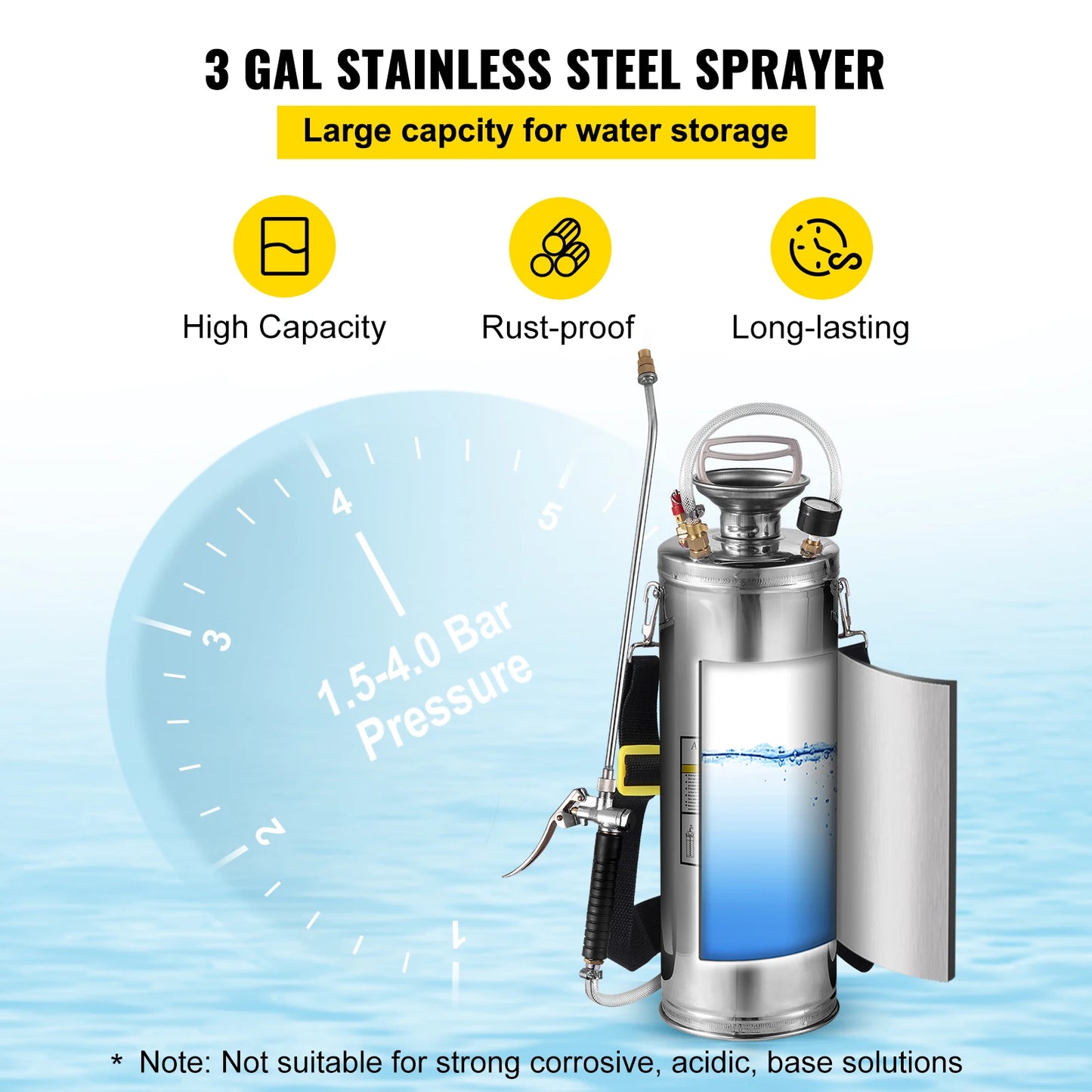 SucceBuy Hand Powered Stainless Steel Sprayer Garden Home Cleaning