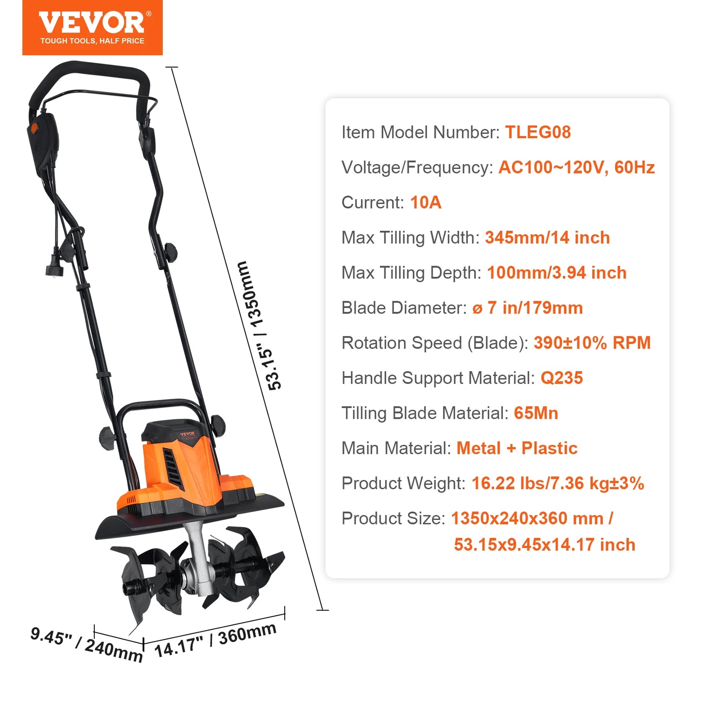 SucceBuy 12 Amp Corded Electric Tiller Cultivator With Steel Tines