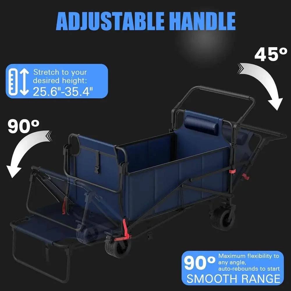 Dual Purpose Folding Utility Wagon With Convertible Beach Chair 650 Lbs Capacity