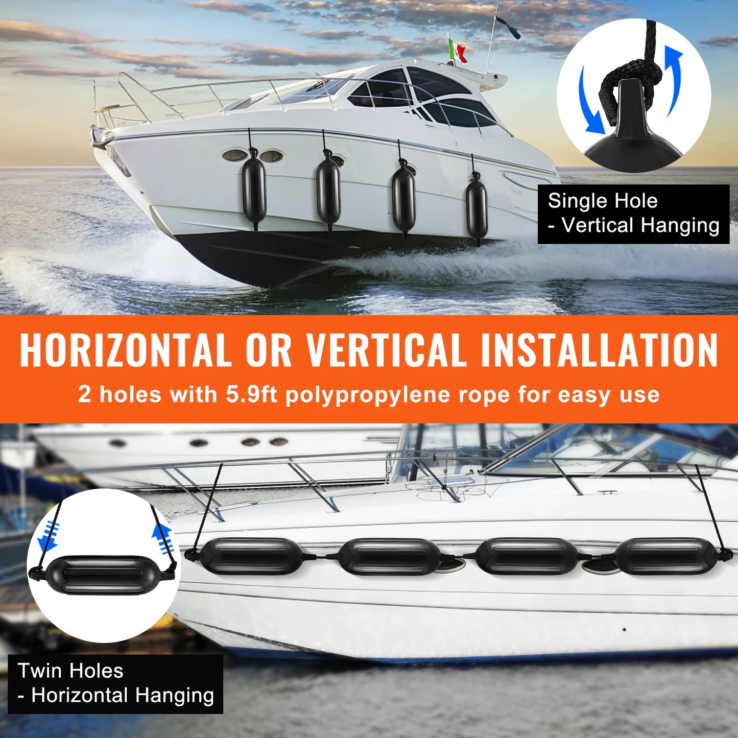 SucceBuy Inflatable Ribbed Fender With Center Holes Marine Boat Dock