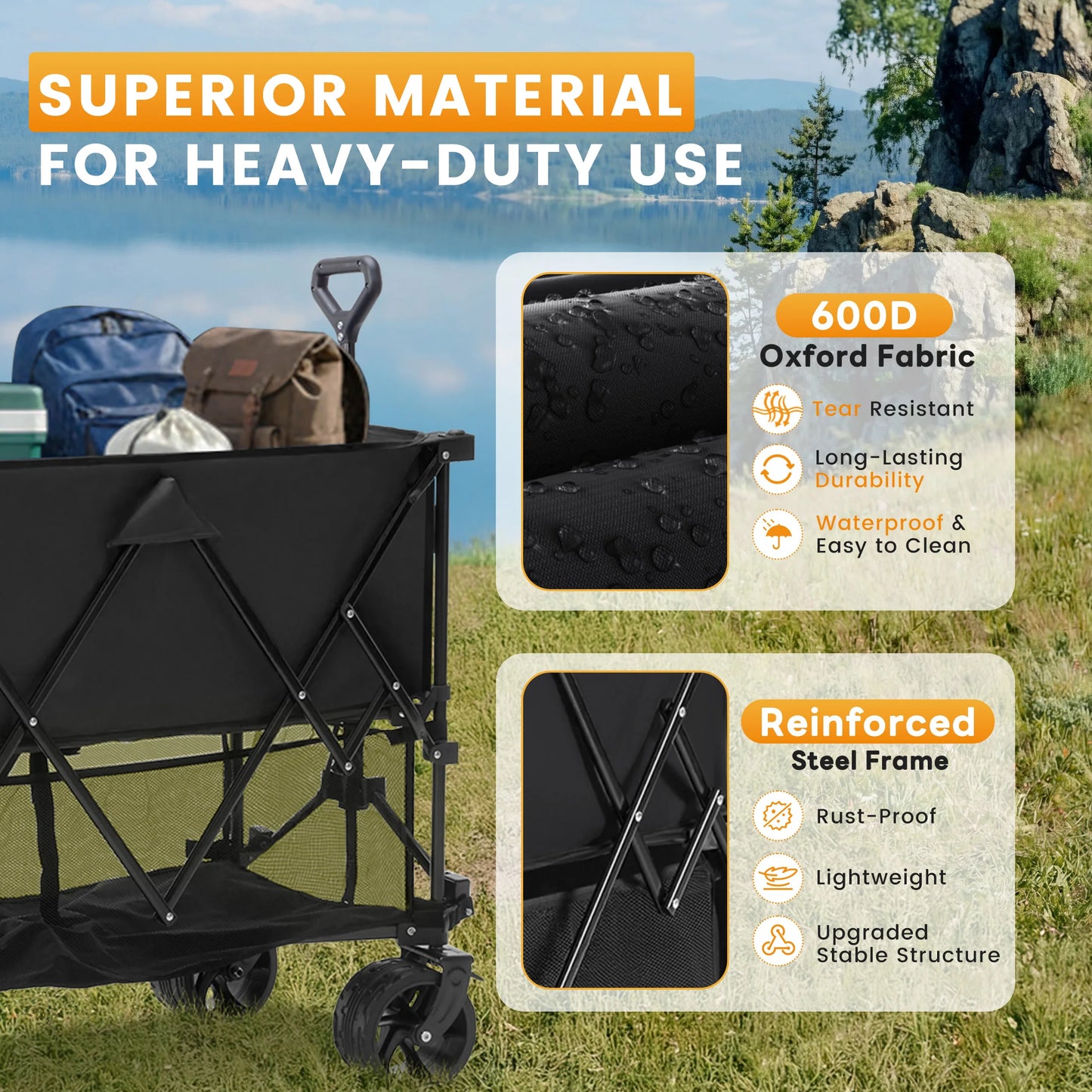 JHK Outdoor Double Decker Wagons Cart 440 Lbs Large Capacity