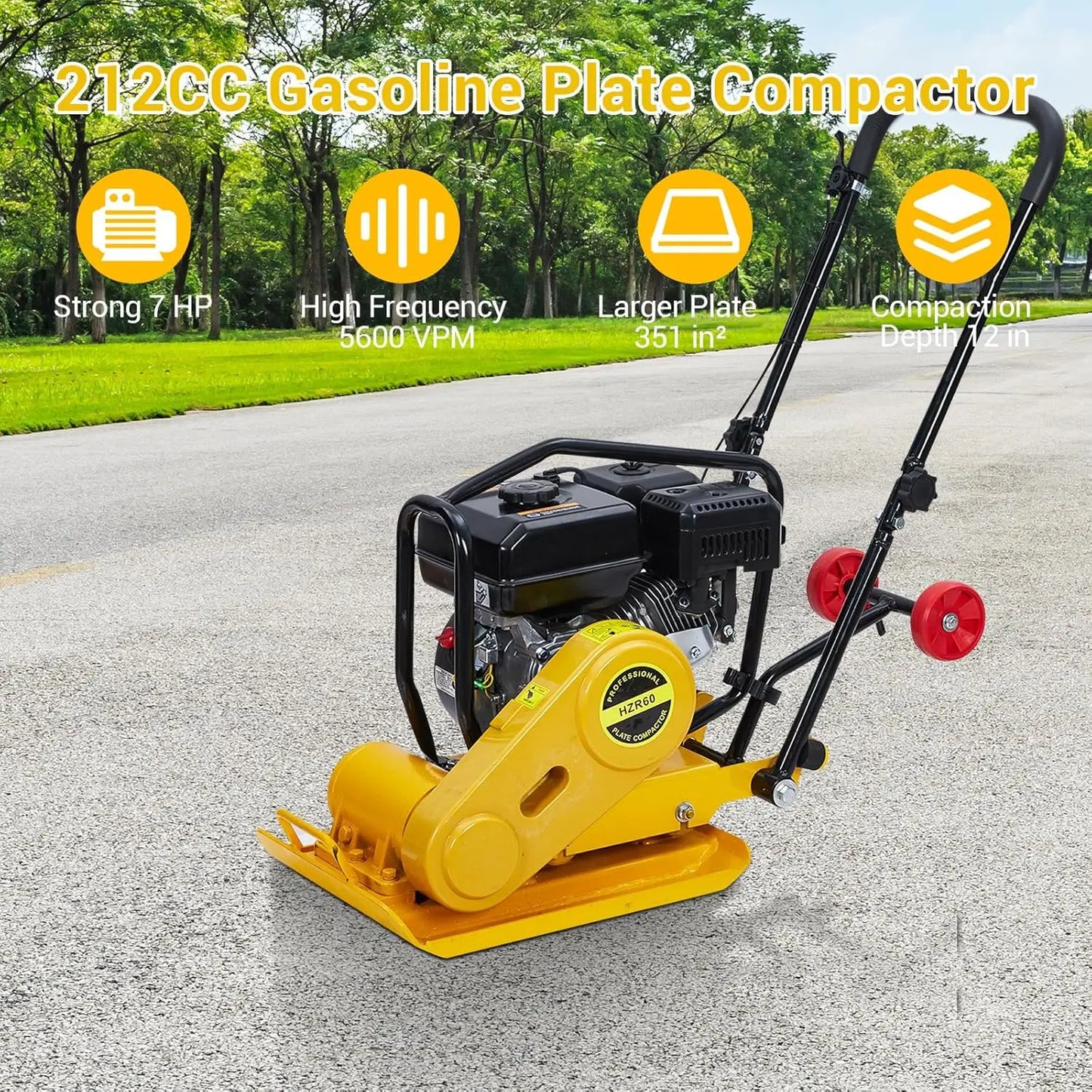 TWISTER.CK Plate Compactor 7HP 212cc Gas Engine 5600VPM 4200Lbf