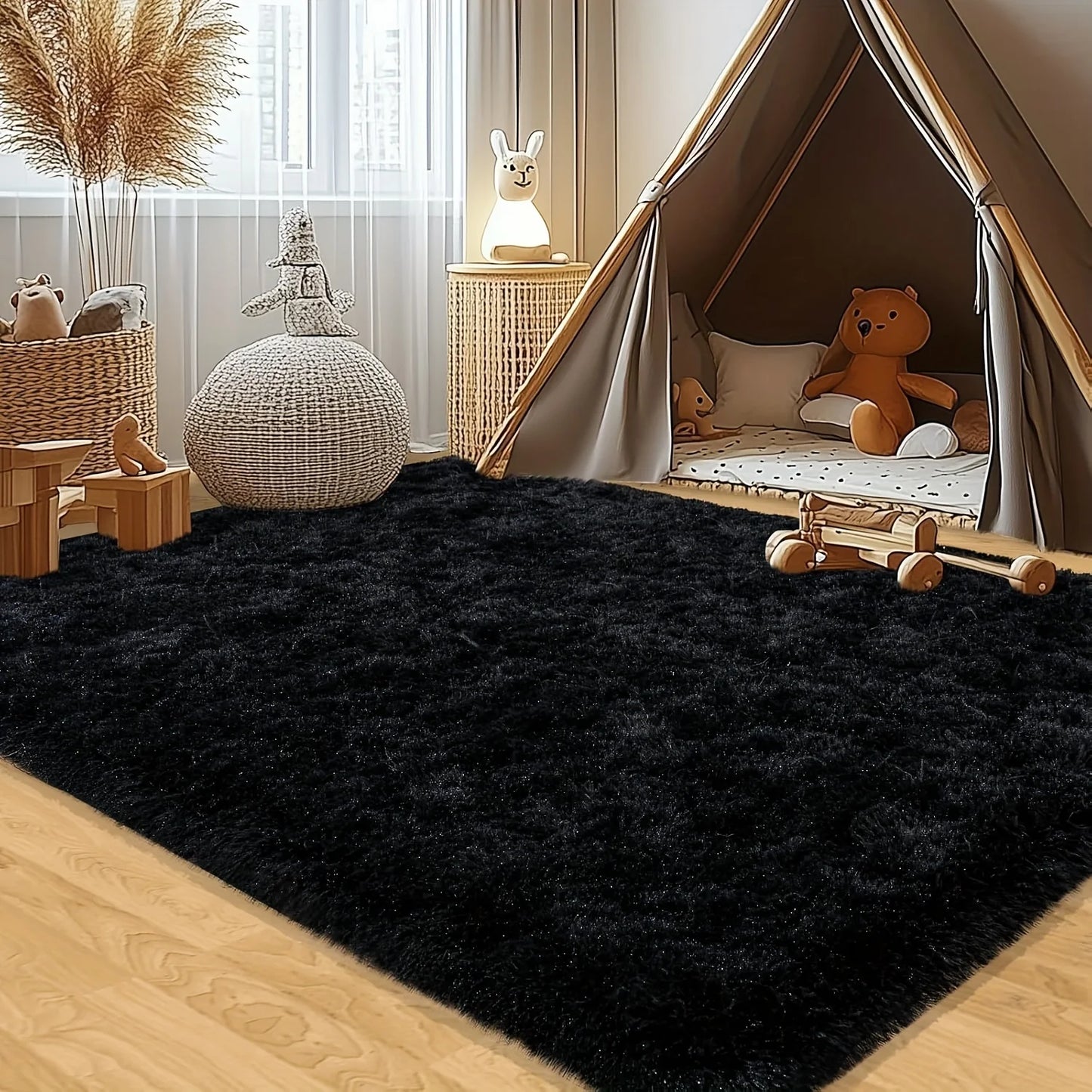 Fluffy Plush Area Rug With Geometric Pattern For Living Room