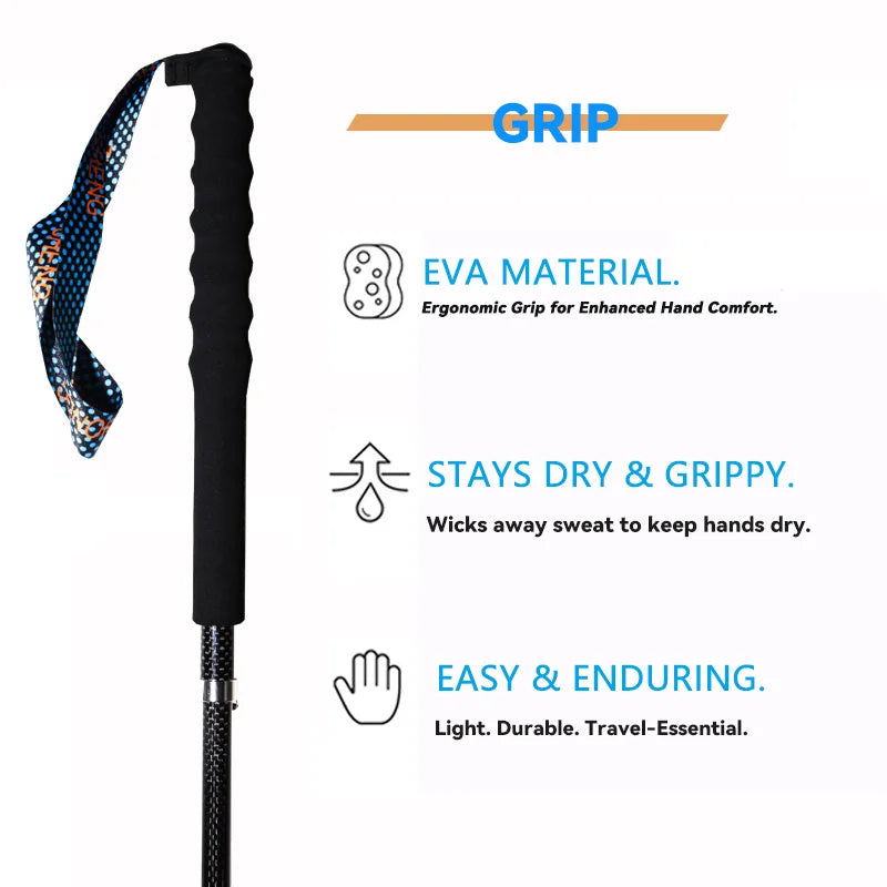 OKHEALING Trekking Poles Carbon Fiber Folding Hiking Sticks
