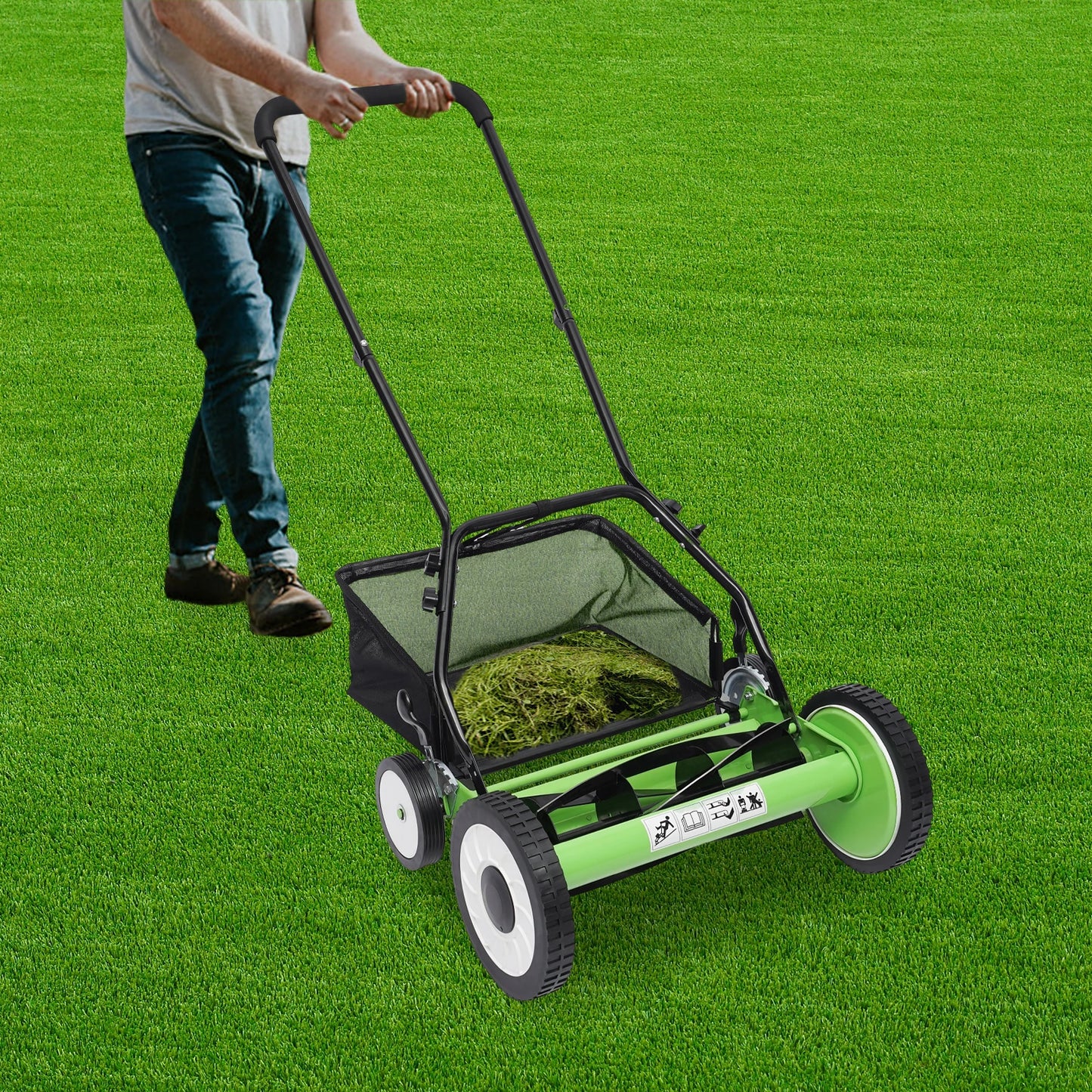 Bymaocar Push Reel Lawn Mower With Grass Catcher And Wheels
