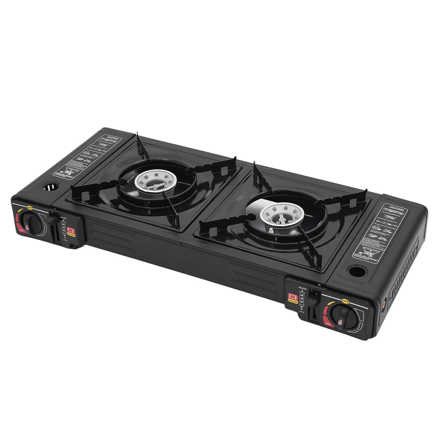 Two Burner Portable LPG Stove With Piezo Ignition Carry Case