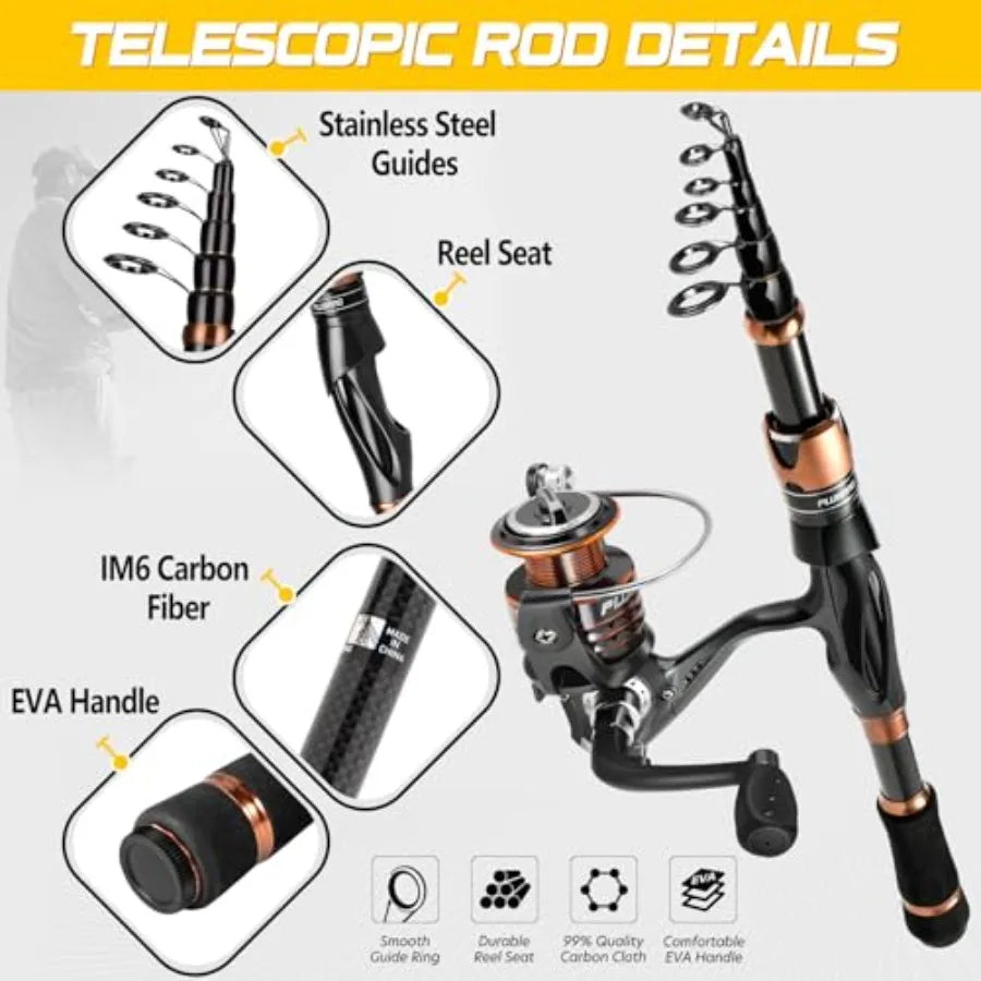 Fishing Rod And Reel Combo Bronze Warrior Toray IM6 Telescopic