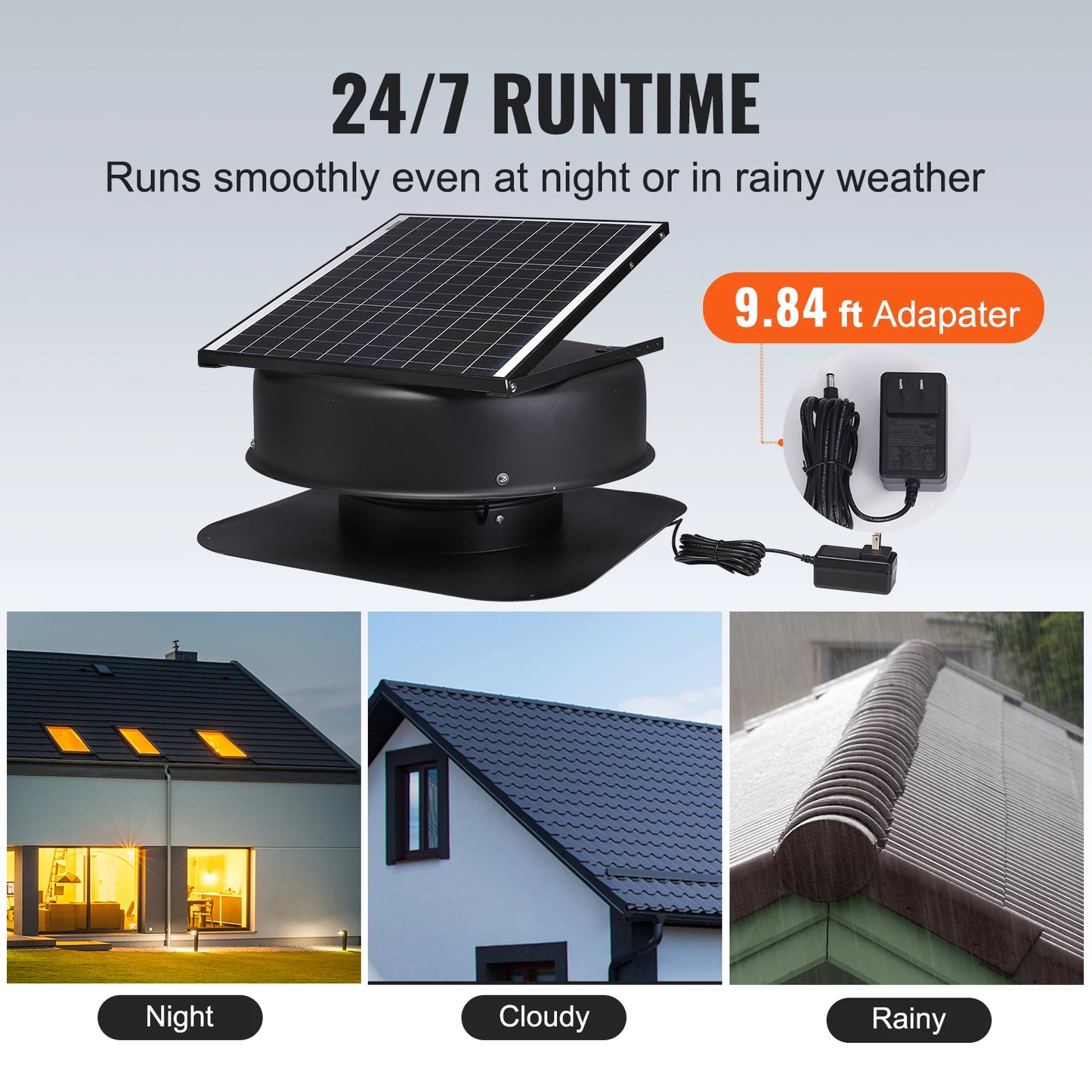 VEVOR Solar Attic Fan 40W 1230 CFM with Smart Adapter