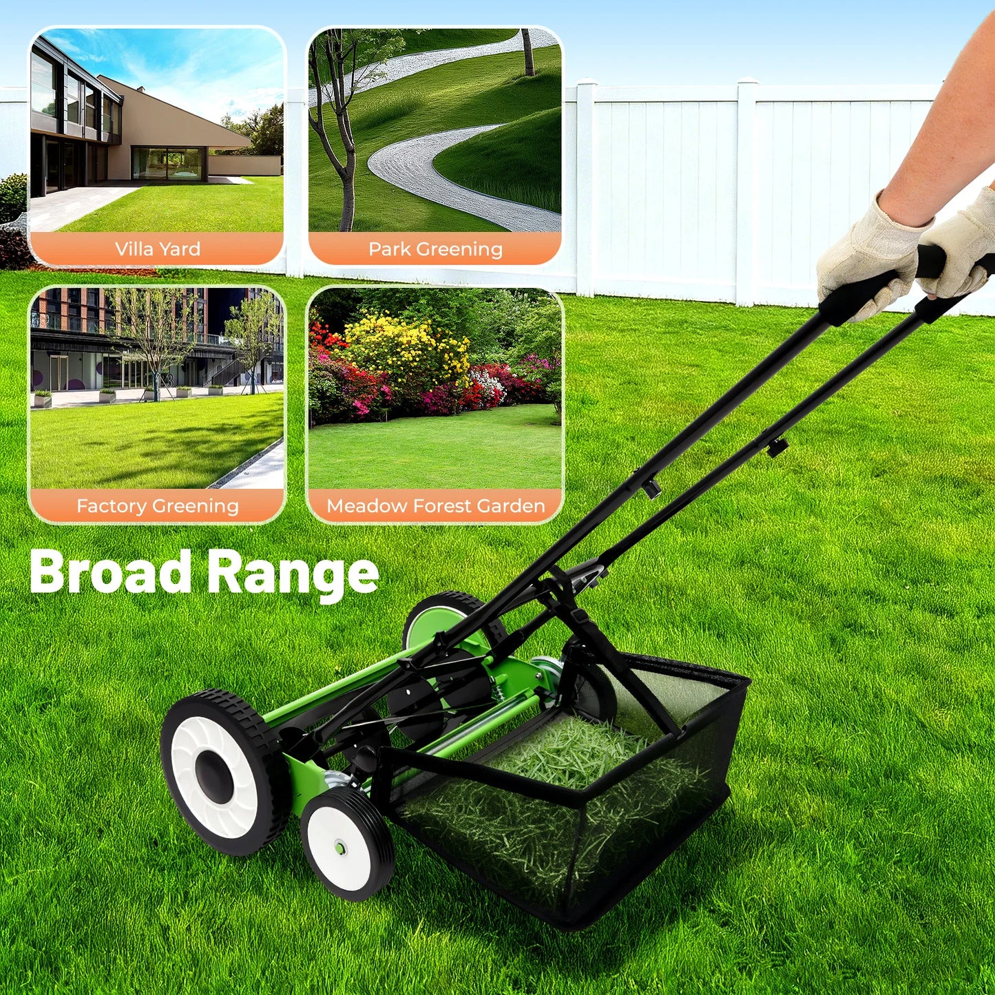 Bymaocar Push Reel Lawn Mower With Grass Catcher And Wheels