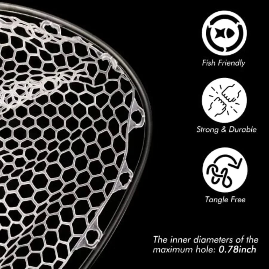 Fly Fishing Landing Net For Trout With Carbon Fiber Frame And Soft Rubber Mesh