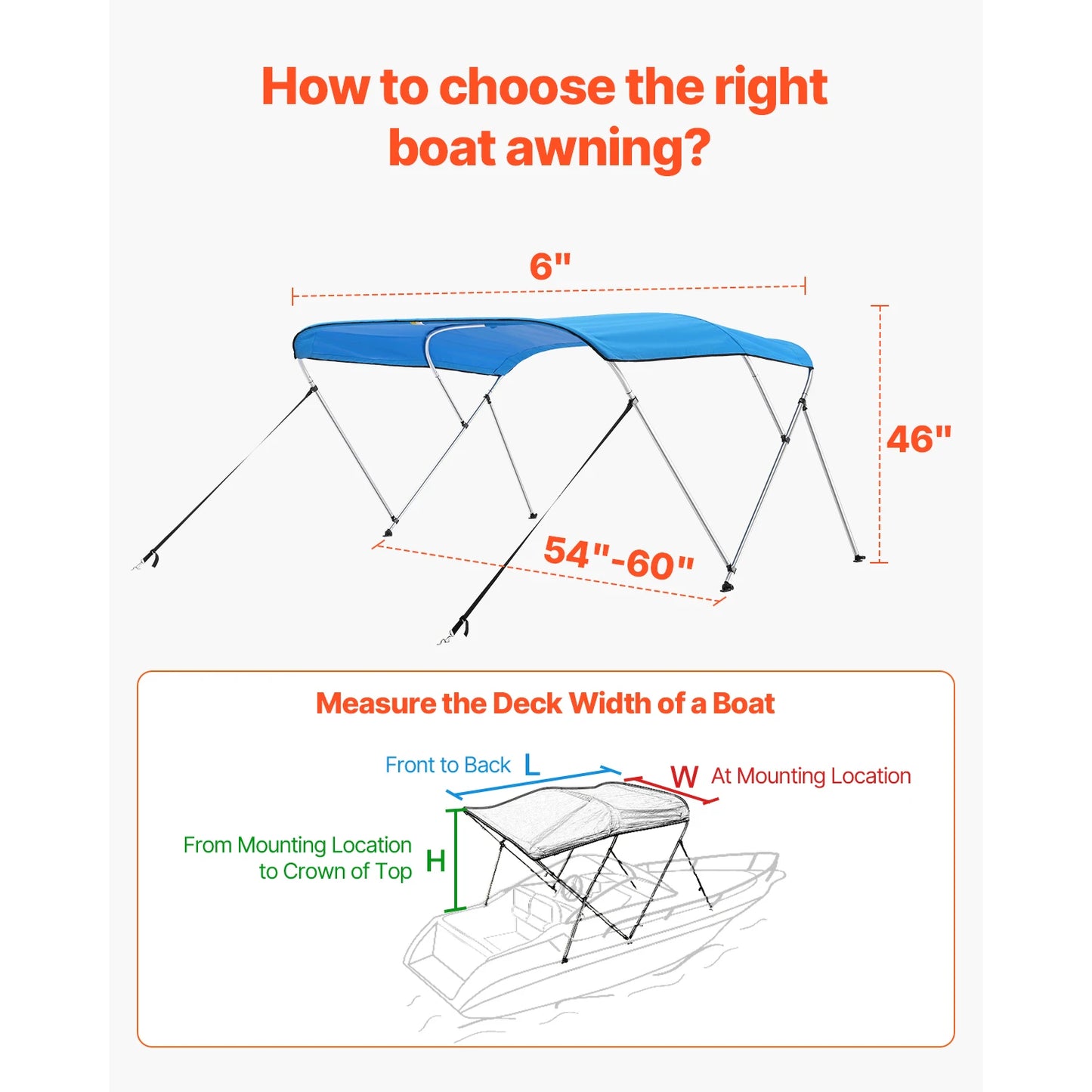 SucceBuy Boat Bimini Tops With Aluminum Frame 600D Polyester Waterproof