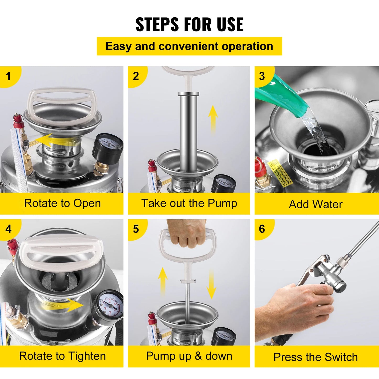 SucceBuy Hand Powered Stainless Steel Sprayer Garden Home Cleaning