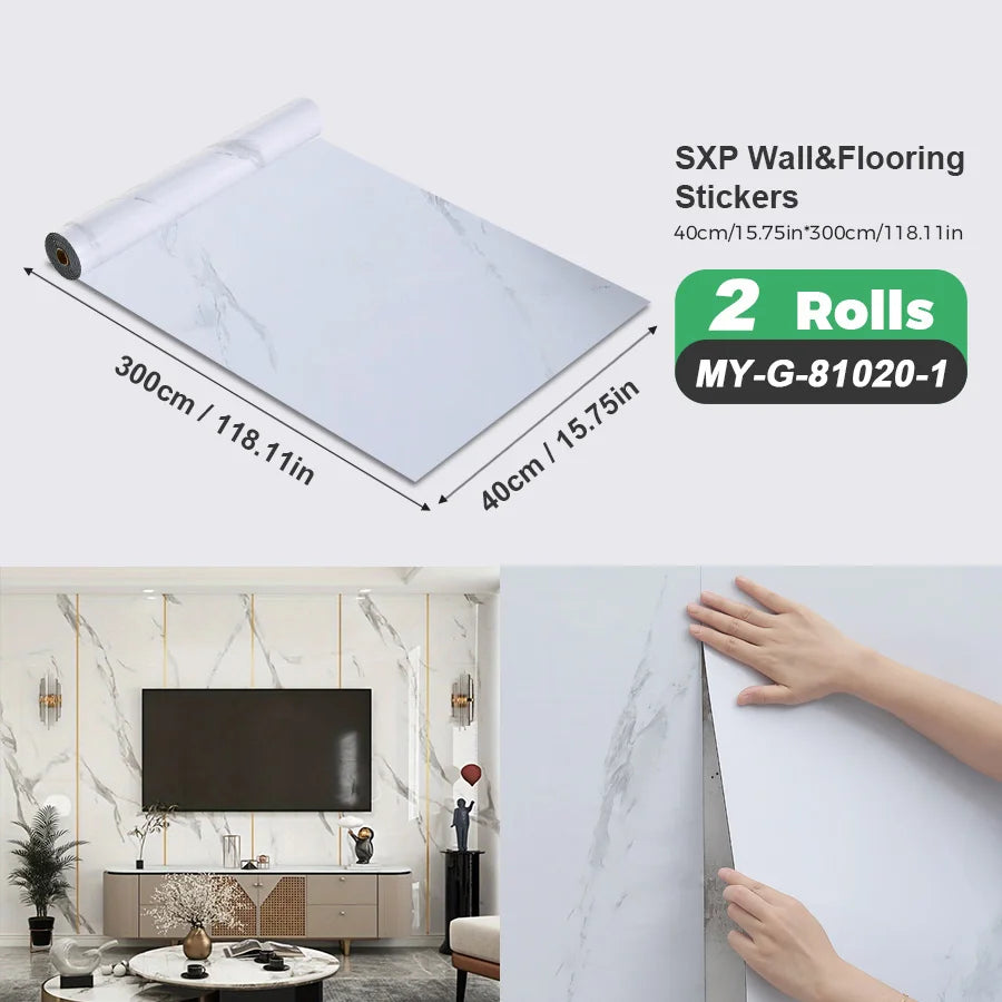 Self Adhesive Wall And Floor Sticker Wood Grain Marble Design 2 Rolls