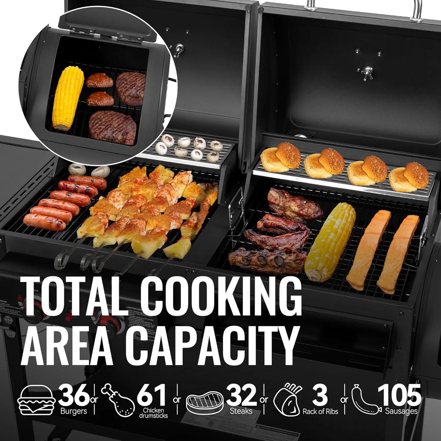 Dual Fuel Grill With Offset Smoker And Side Burner