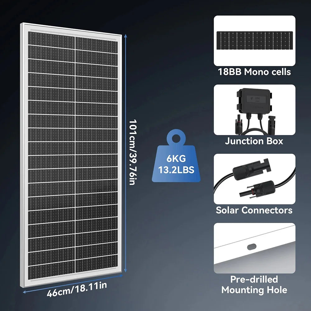 Rvpozwer 100W Monocrystalline Solar Panel For Off Grid Homes
