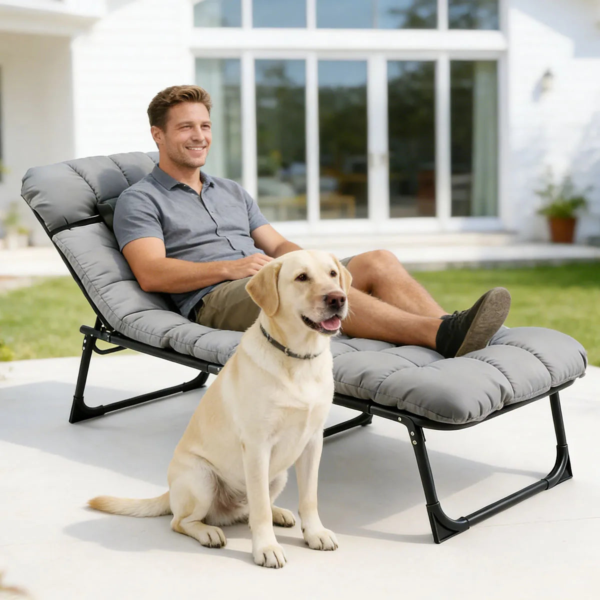 Adjustable Three-Position Folding Camping Lounge Chair With Removable Cushion