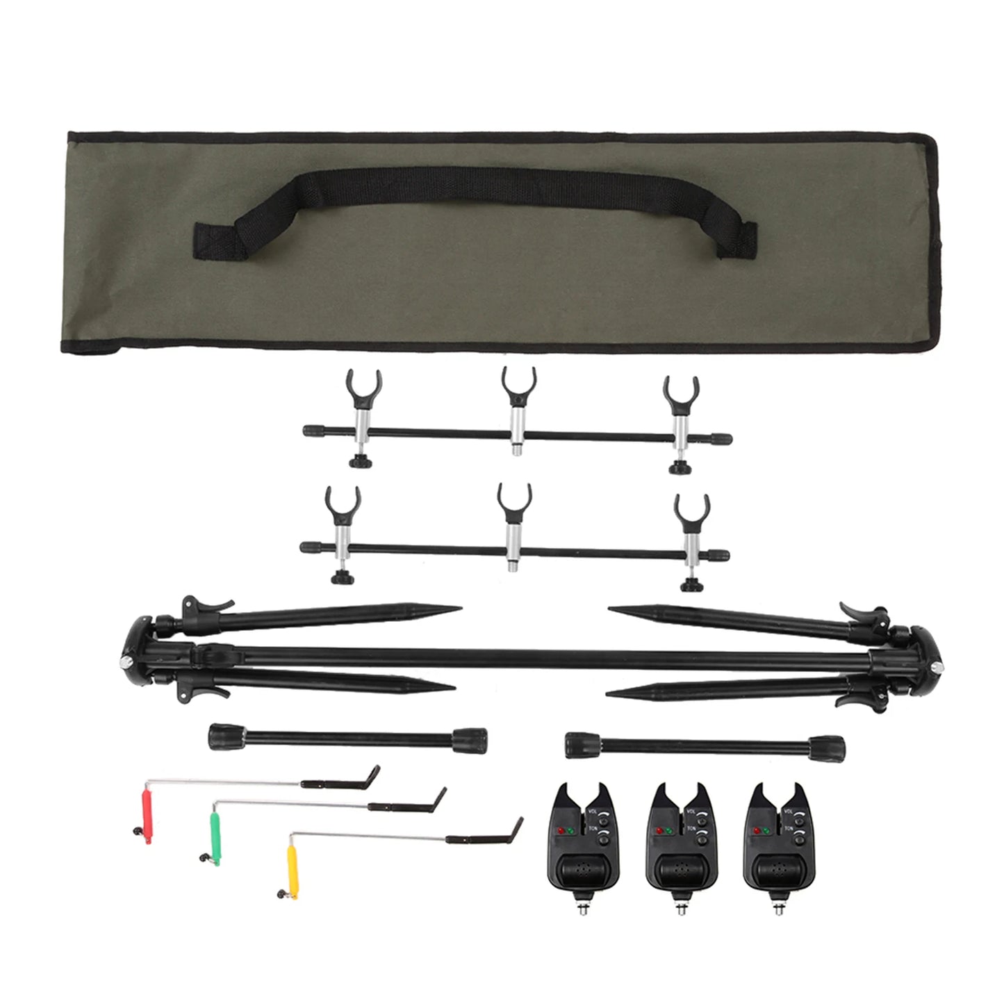 Adjustable Carp Fishing Rod Pod Stand With 3 Bite Alarms