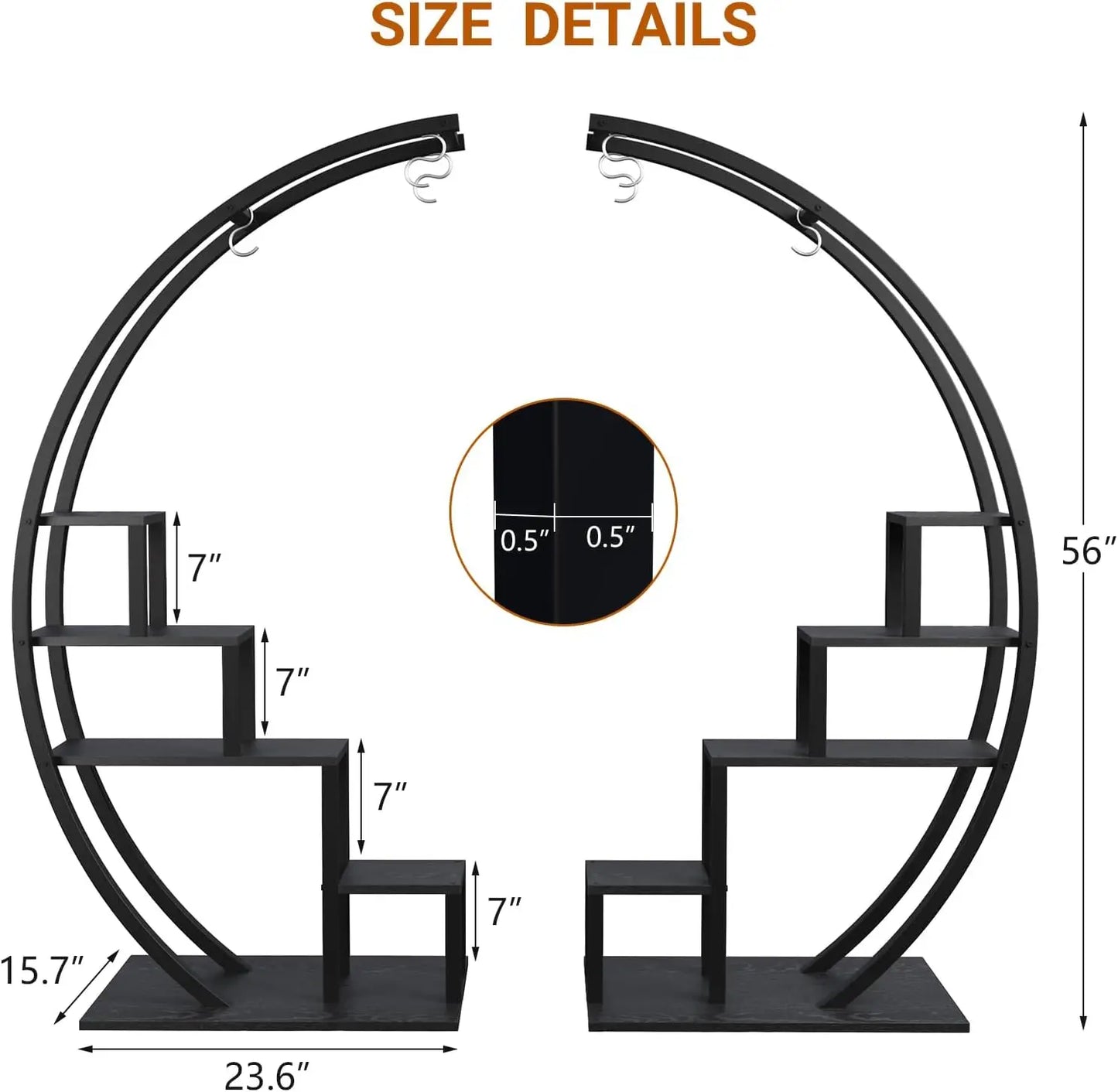 TWISTER.CK 5 Tier Metal Plant Stand Half Moon Indoor Garden