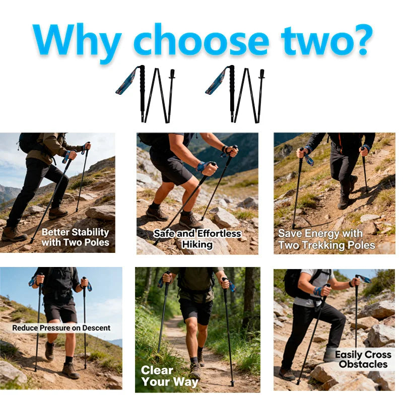 OKHEALING Trekking Poles Carbon Fiber Folding Hiking Sticks