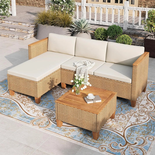 XIUWO 3 Piece Outdoor Wicker Patio Furniture Set With Table
