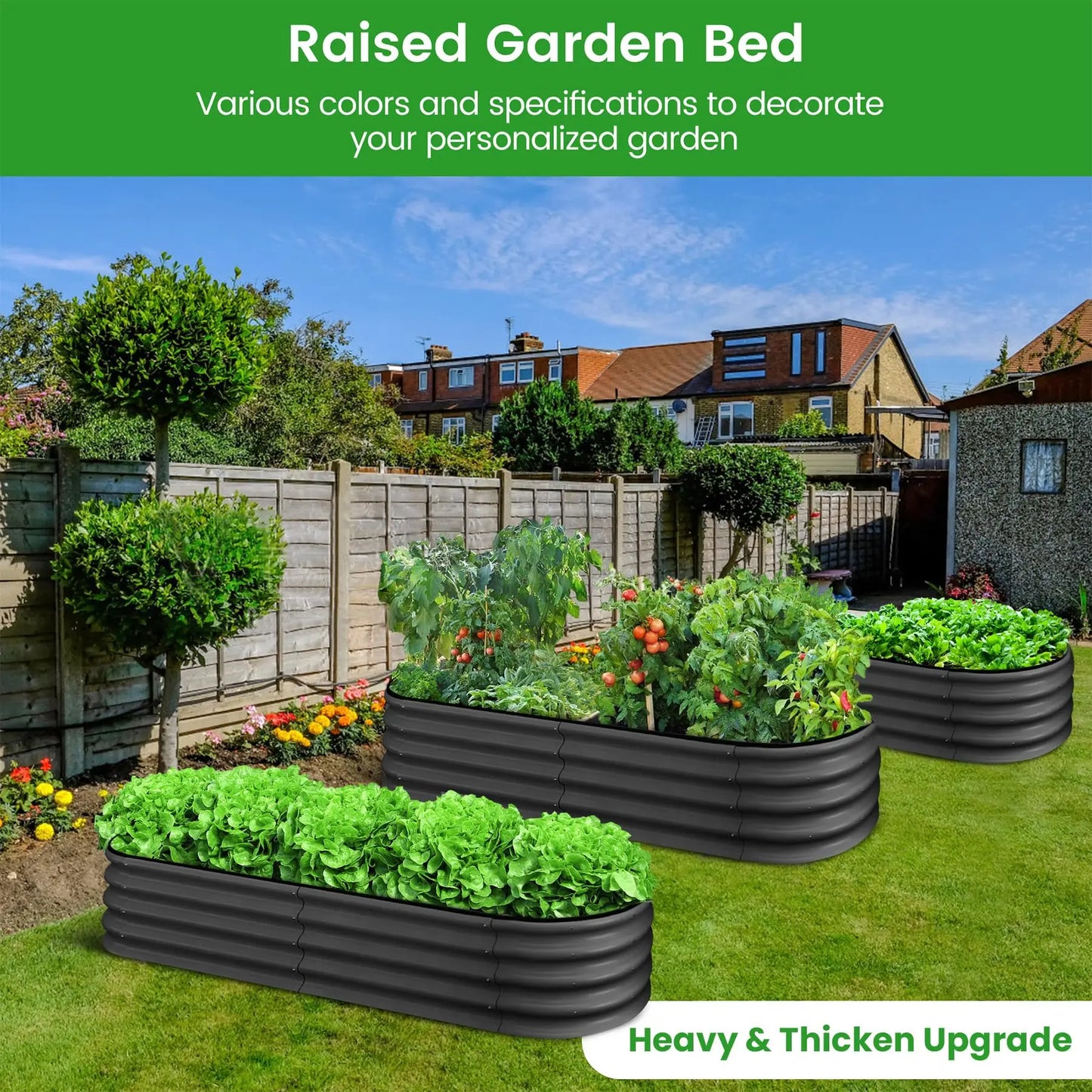 HiMISS Oval Raised Garden Bed Galvanized Planter Box Open Bottom