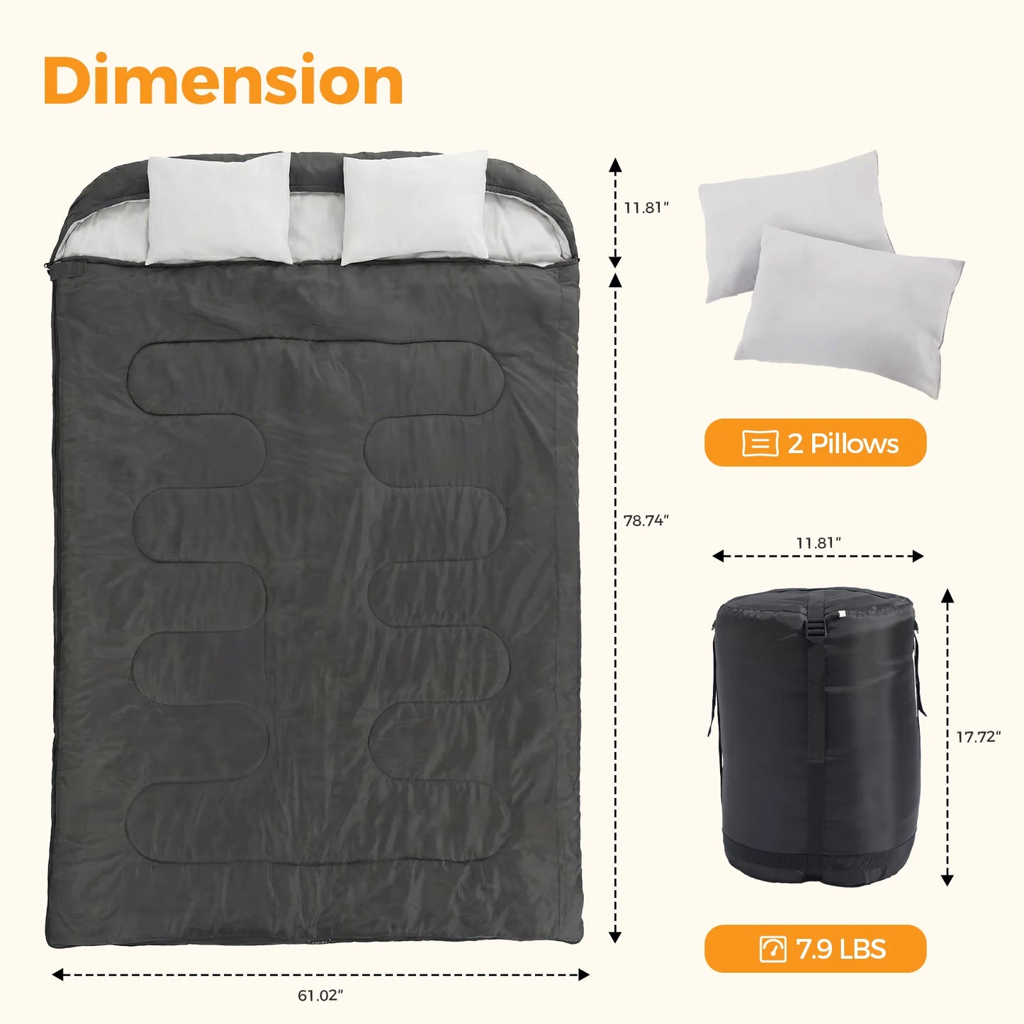 JHK Sleeping Bag For Adults With Pillow Lightweight 3 Season Portable