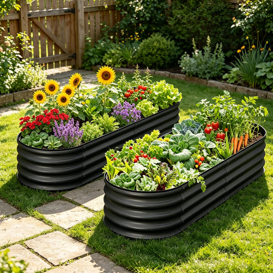 HiMISS Oval Raised Garden Bed Galvanized Planter Box Open Bottom
