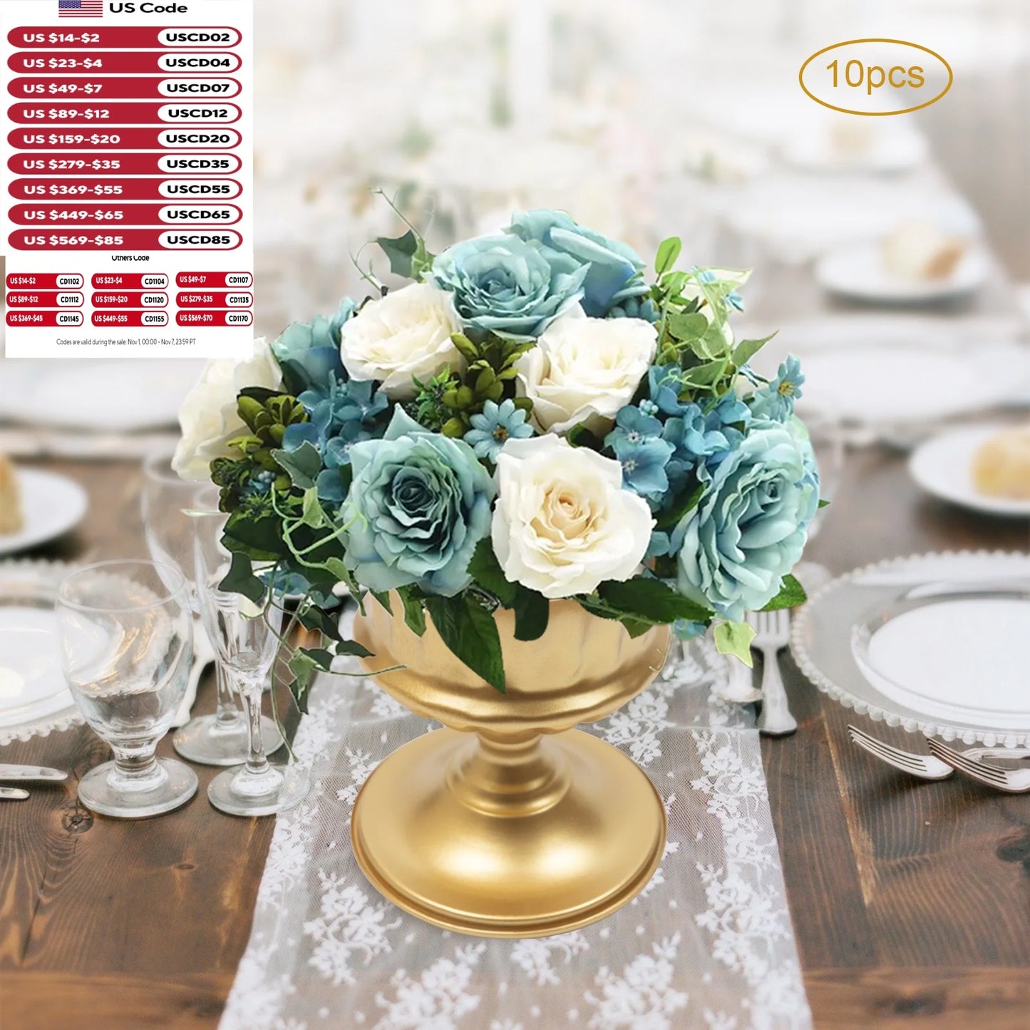 10 Pcs Iron Trumpet Vases Set For Wedding Centerpieces