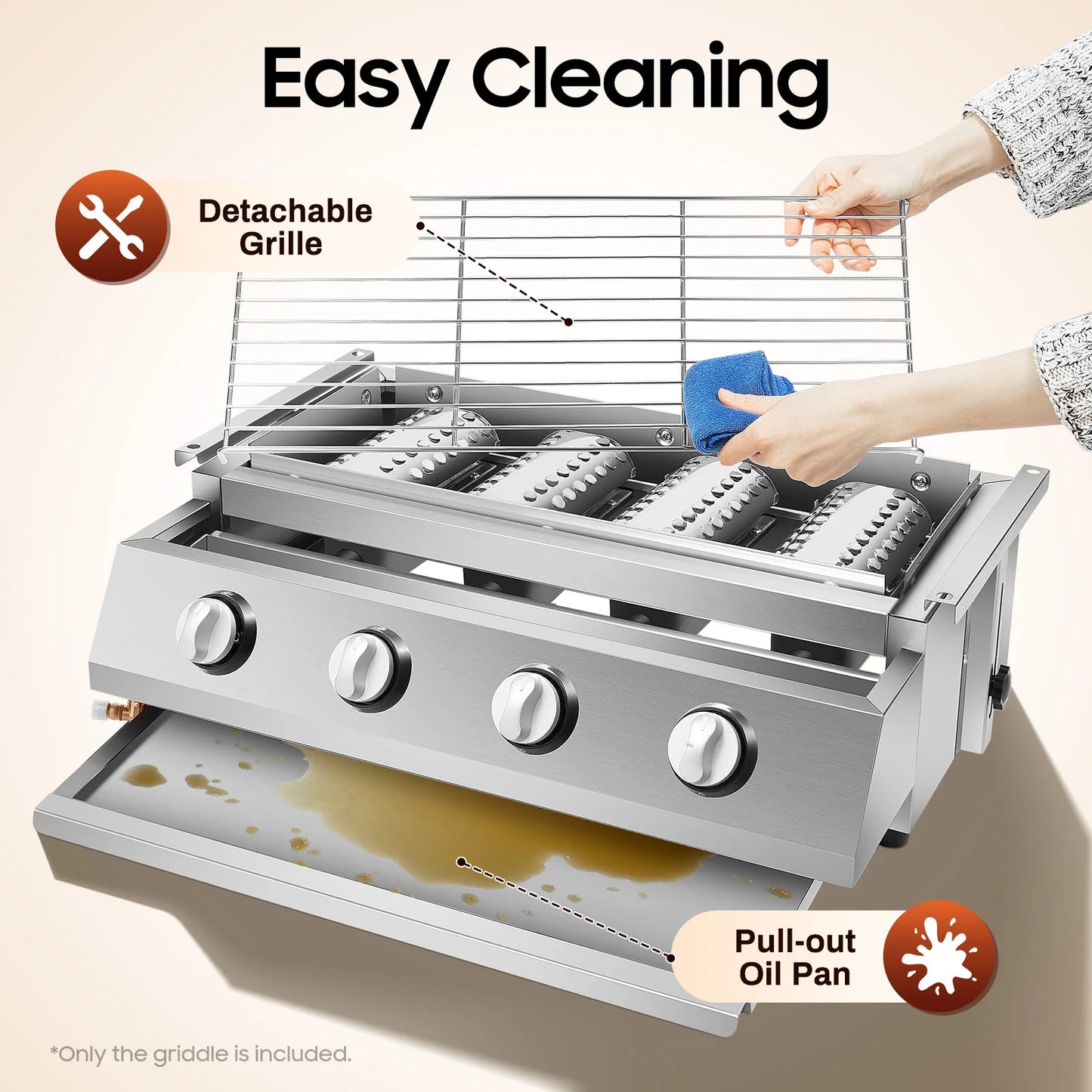 Portable 4 Burners Propane Barbecue Grill Removable Smokeless Outdoor Patio