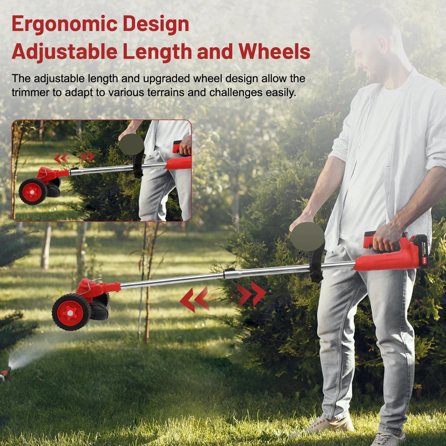 3 In 1 Cordless Grass Trimmer Edger With Wheels 21V