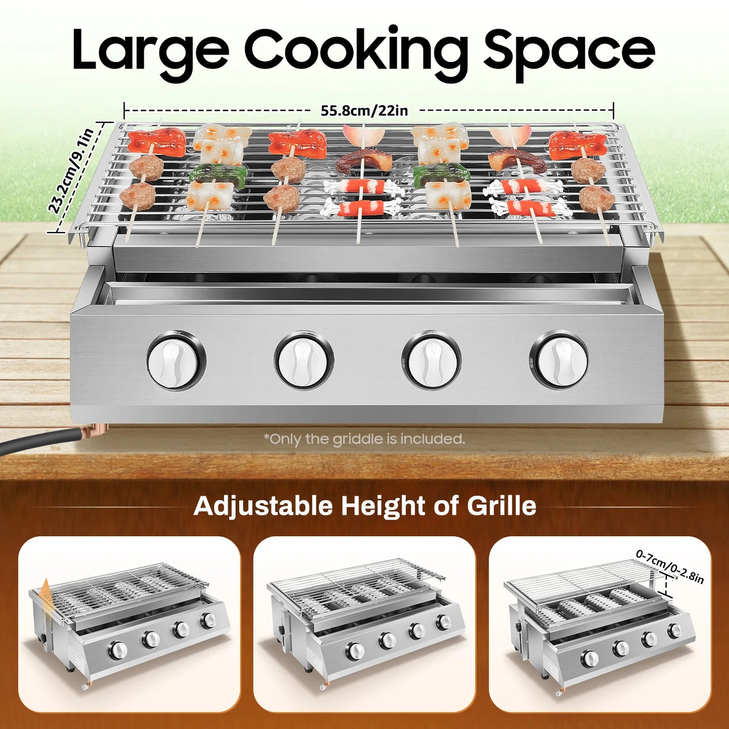 Portable 4 Burners Propane Barbecue Grill Removable Smokeless Outdoor Patio