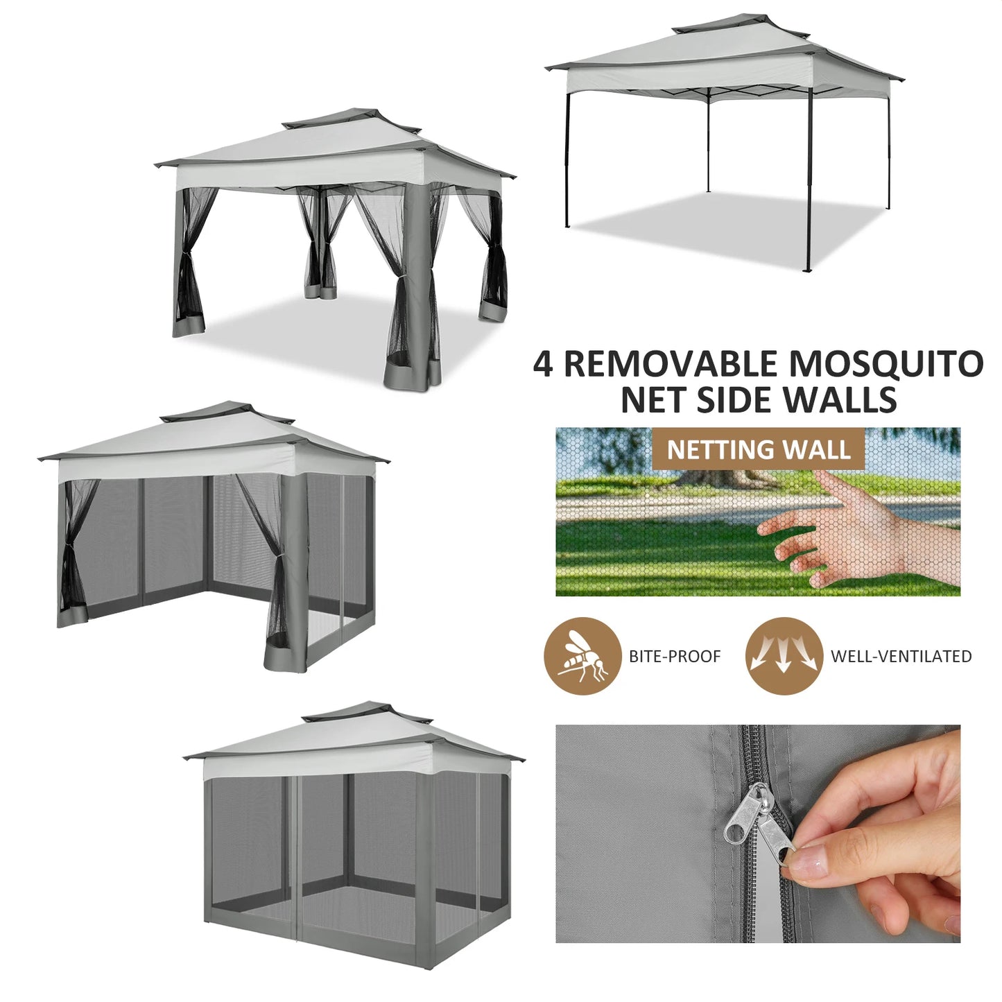 Pop Up Gazebo Canopy Tent With Mosquito Netting And Double Roof Ventilation