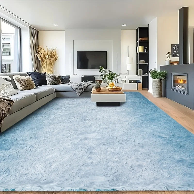 Wool Plush Shag Rug Non Slip Furry Carpet Living Room