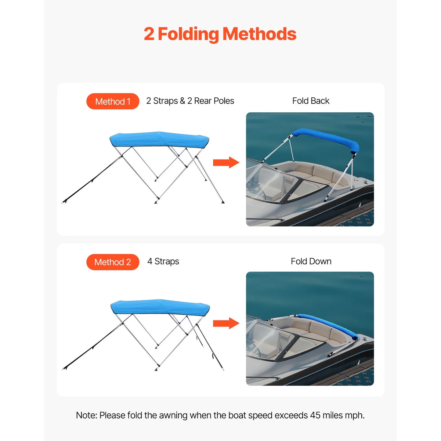 SucceBuy Boat Bimini Tops With Aluminum Frame 600D Polyester Waterproof