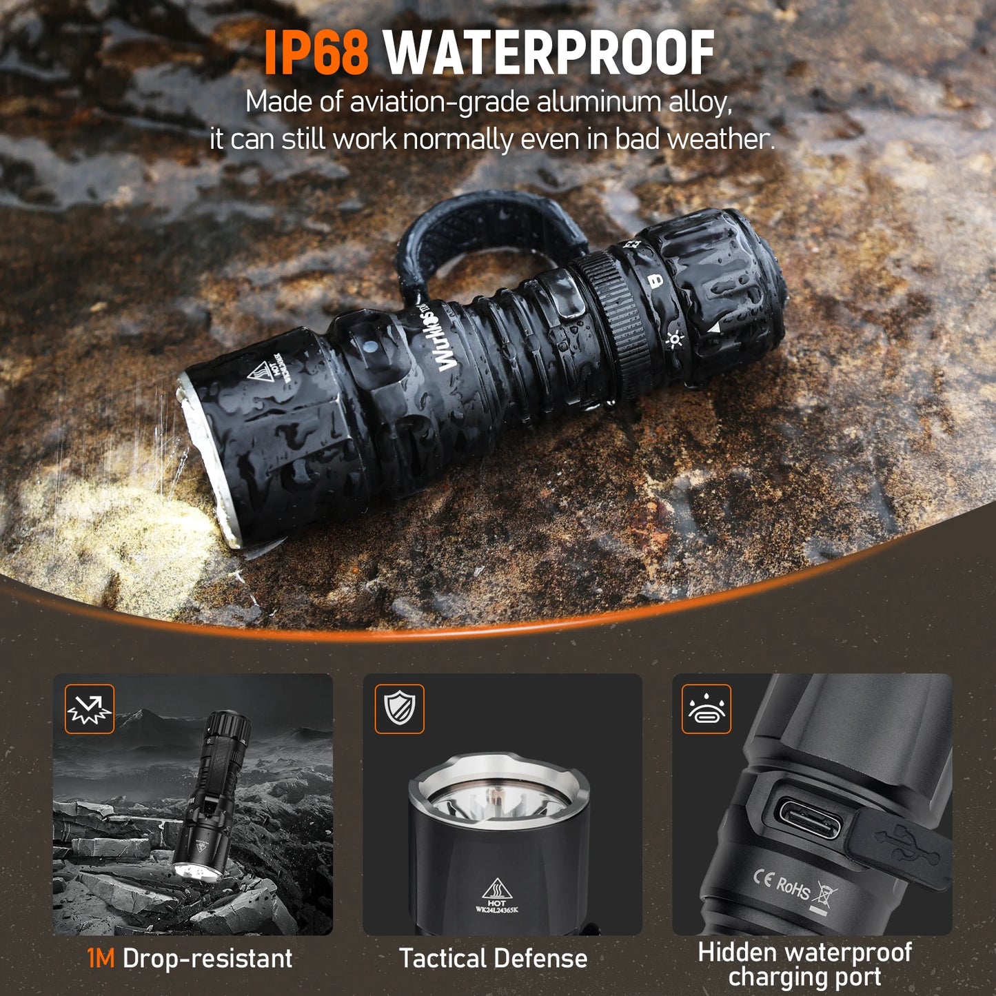 Wurkkos TD07 1300LM Tactical Flashlight With Long Throw Beam
