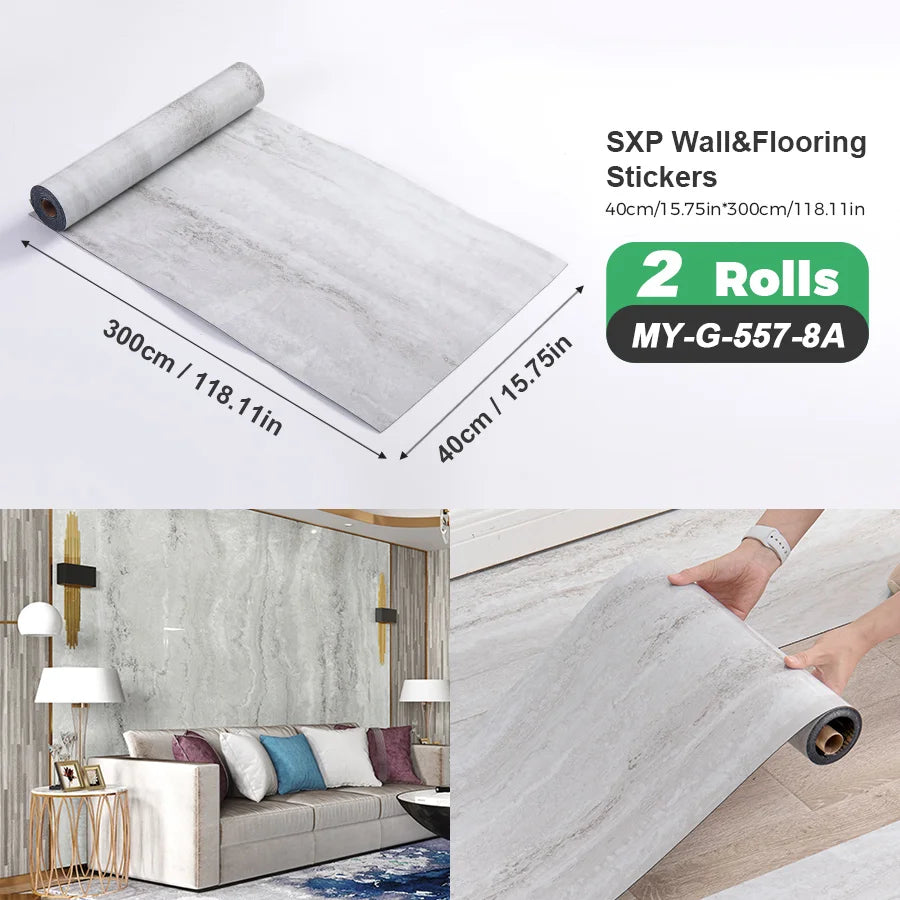 Self Adhesive Wall And Floor Sticker Wood Grain Marble Design 2 Rolls