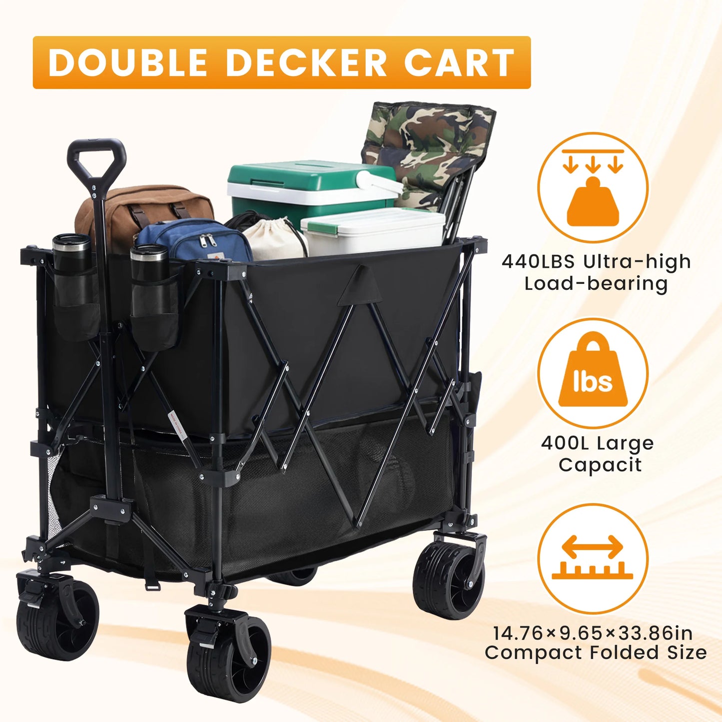 JHK Outdoor Double Decker Wagons Cart 440 Lbs Large Capacity