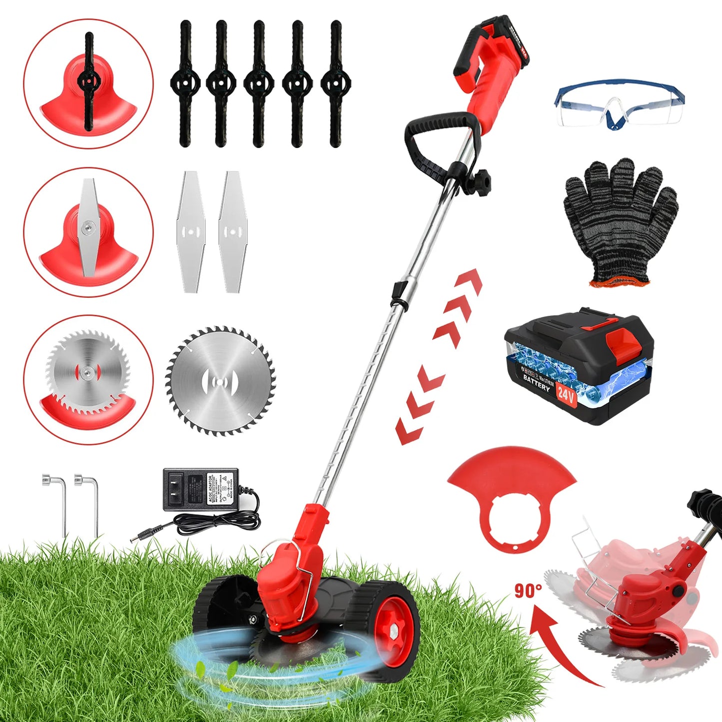 3 In 1 Cordless Grass Trimmer Edger With Wheels 21V